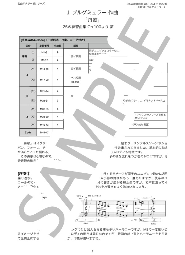 楽譜】 ブルグミュラー 25の練習曲集 Op.100より 第22番「舟歌