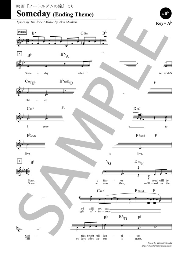 【英語】Someday (Key=Ab) in B♭ / いつか / 映画『ノートルダムの鐘』より (Sheet Music)