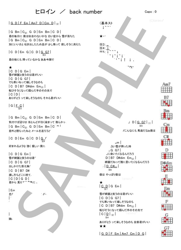 楽譜 ヒロイン バックナンバー ウクレレ弾き語り 初級 Piascore 楽譜ストア