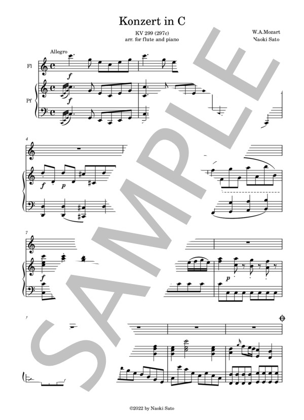 楽譜】W.A. モーツァルト作曲『フルートとハープのための協奏曲KV.299