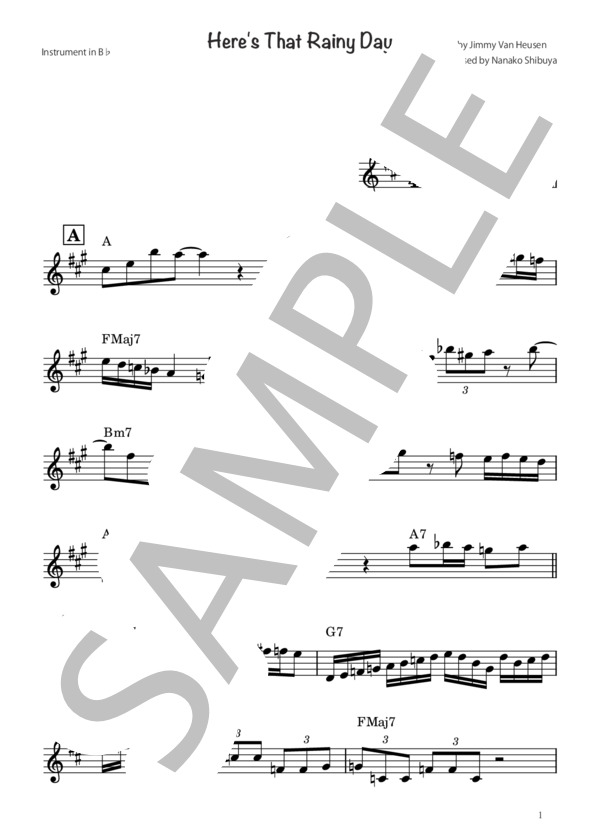 楽譜】Here's That Rainy Day ジャズ アドリブソロ コピー譜 Ver.2 in