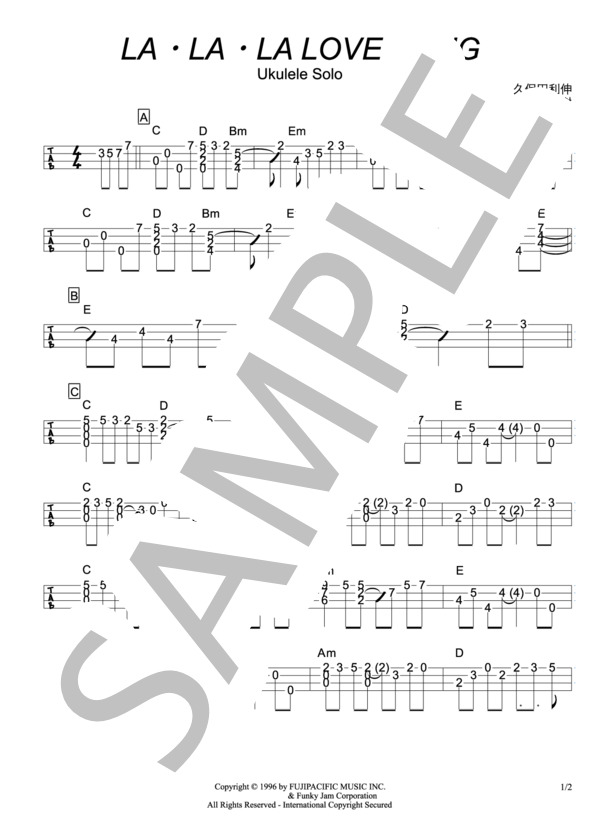 楽譜】LA・LA・LA LOVE SONG / 久保田 利伸 (ウクレレソロ / 中〜上級