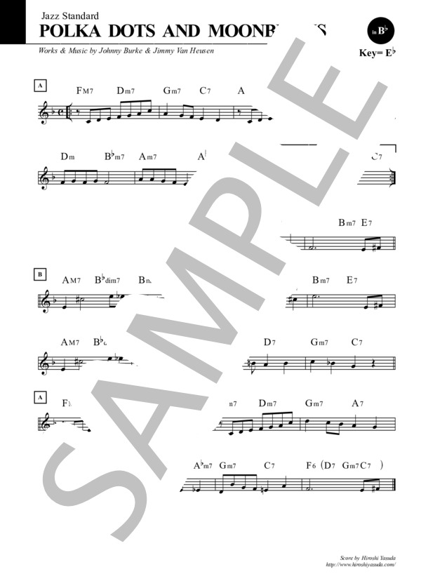 楽譜】Polka Dots and Moonbeams in B♭ / 月光と水玉 / ジャズ