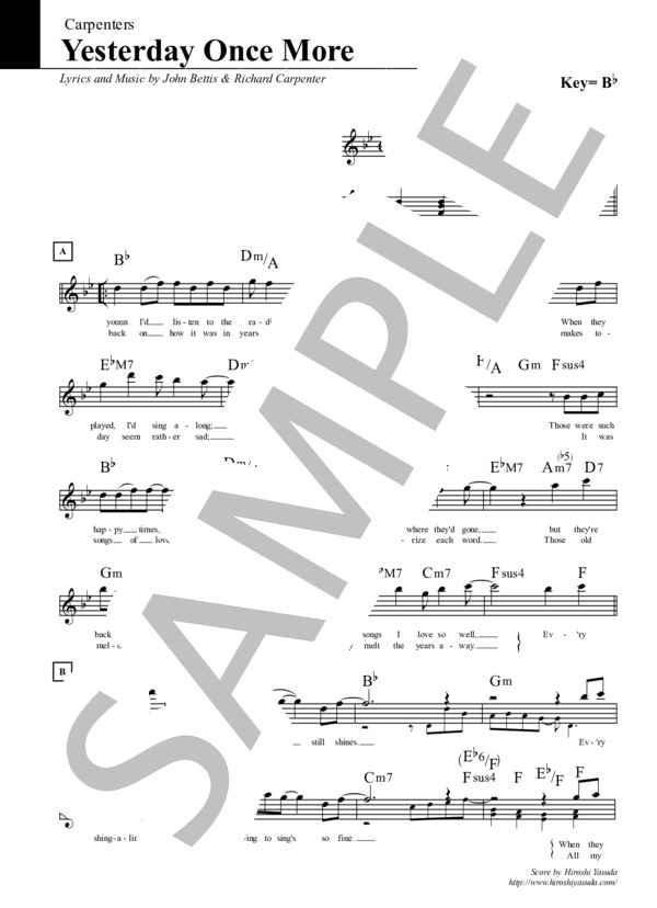 楽譜】イエスタデイ・ワンス・モア / Yesterday Once More