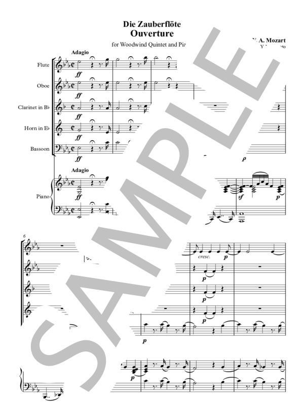 楽譜】 モーツァルト：オペラ「魔笛」序曲 (アンサンブルピアノ
