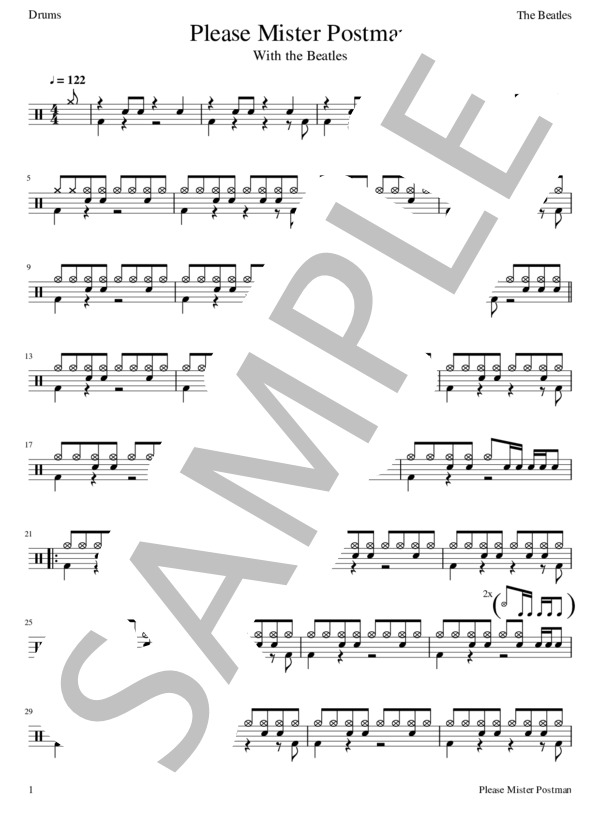 楽譜】Please Mister Postman / The Beatles ドラム譜 / THE BEATLES