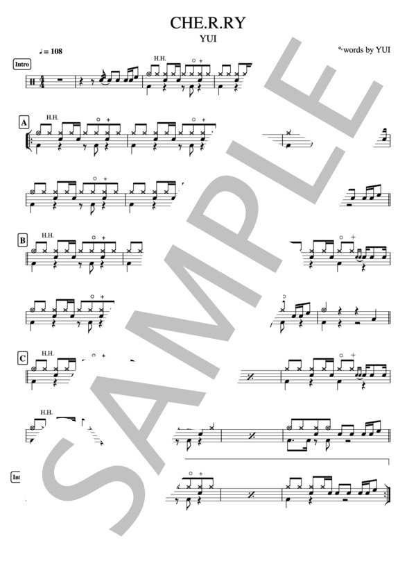 楽譜 Che R Ry Yui 2ページ ドラム譜 Yui ドラム その他 Piascore 楽譜ストア