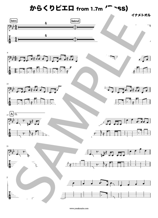 楽譜 Bass Tab譜 からくりピエロ イナメトオル イナメトオル エレキベース 初 中級 Piascore 楽譜ストア