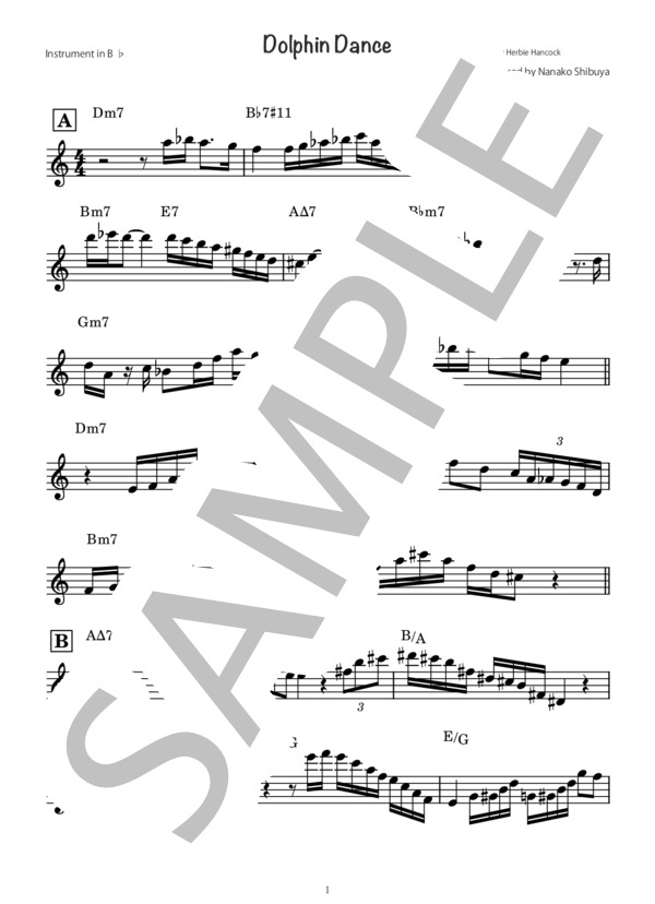 楽譜】Dolphin Dance ジャズ アドリブソロ コピー譜 in B♭ 楽器用
