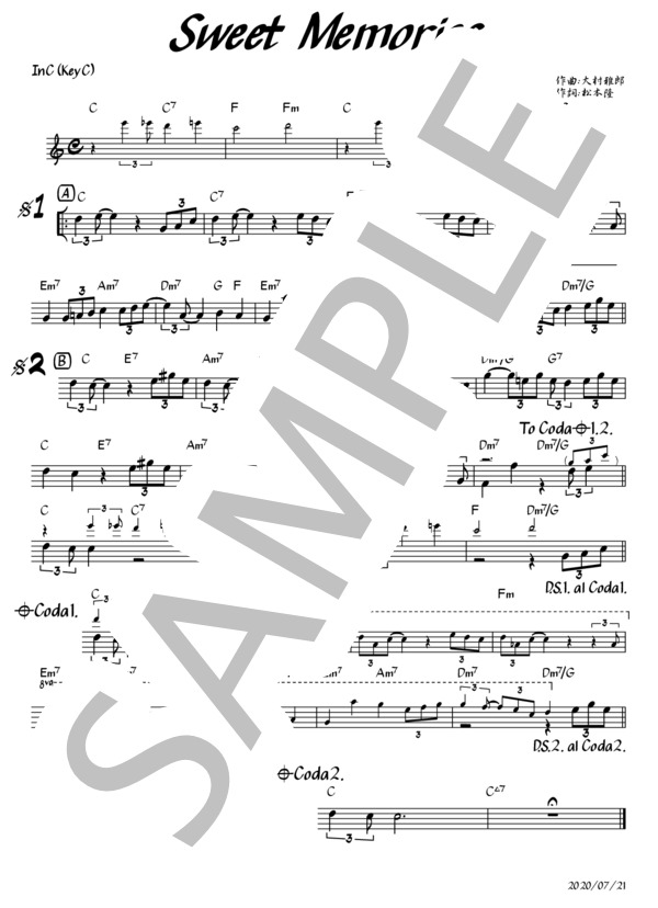 楽譜】Sweet Memories 全Key対応 / 松田 聖子 (その他 / 初〜中級