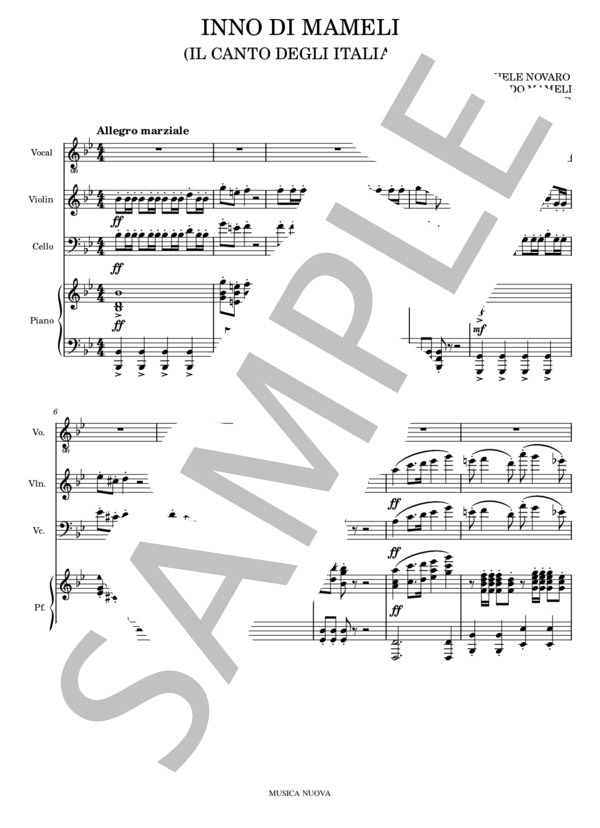 楽譜 イタリア共和国国歌 ミケーレ ノヴァーロ アンサンブルピアノ 歌 上級 Piascore 楽譜ストア